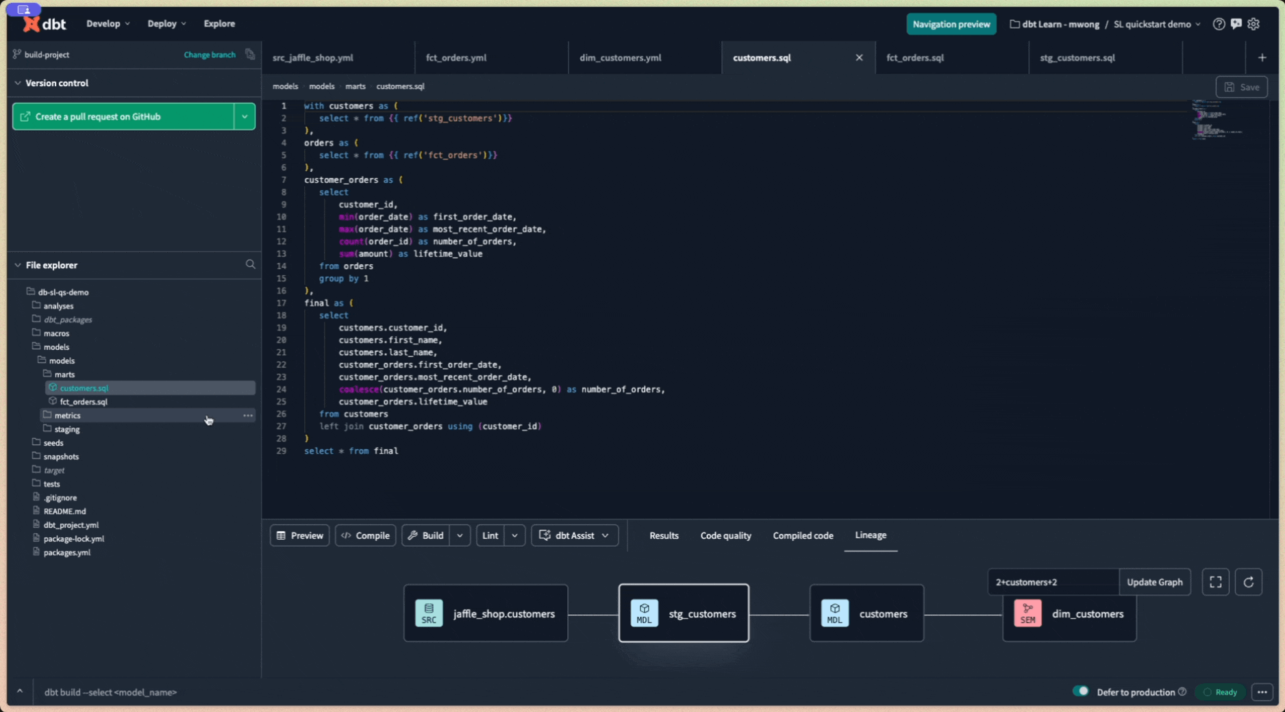 Use dbt Assist, a powerful AI feature, to automatically generate tests and documentation in the dbt Cloud IDE.